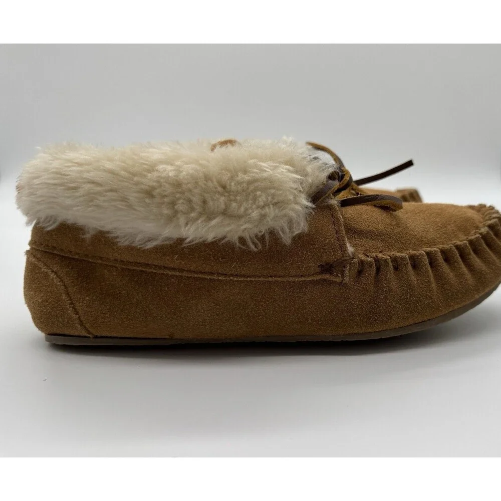 MINNETONKA Moccasin Boys Girls 3 Charley Bootie Tan Suede Slippers Shoes